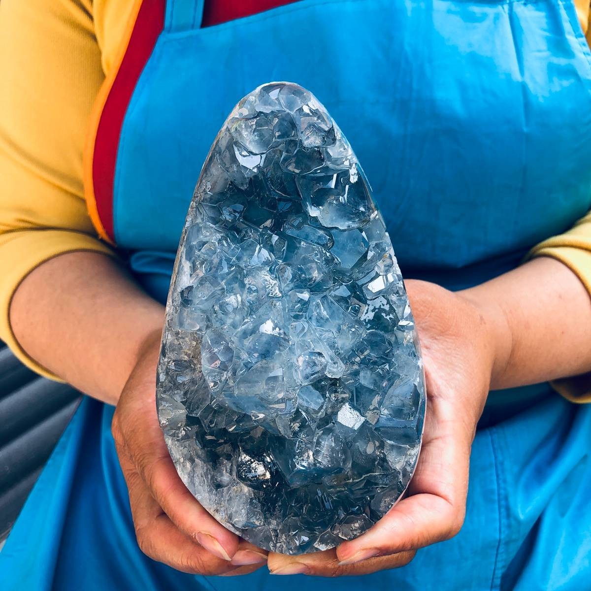6.35LB Natural Blue Celestite Geode Crystal Cluster Specime Healing 1.51+1.38kg
