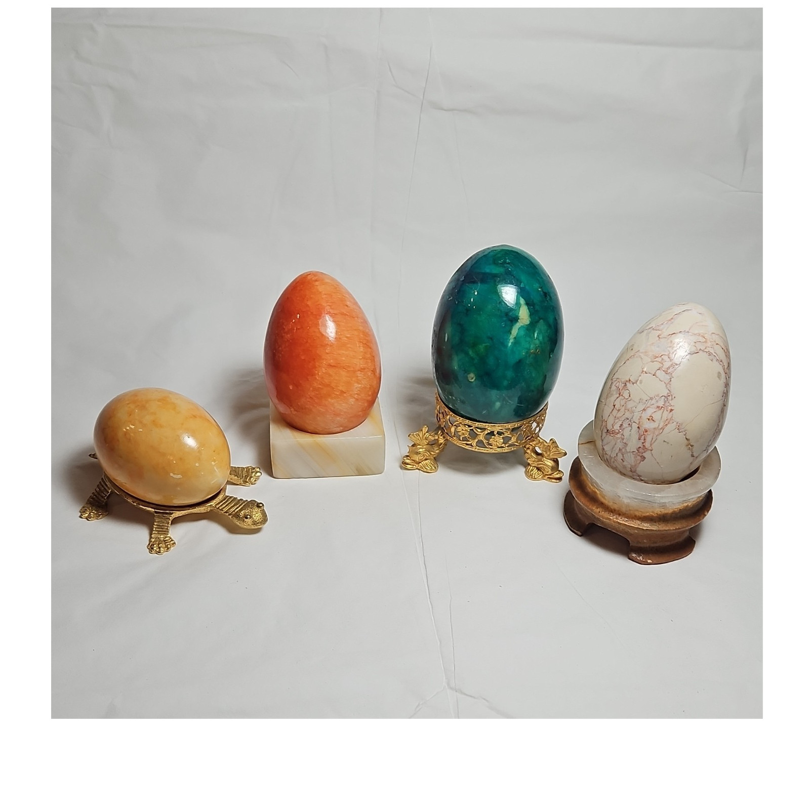 Lot of 4 Polished Stone Egg Crystal Mineral Display Specimens w/ Stands