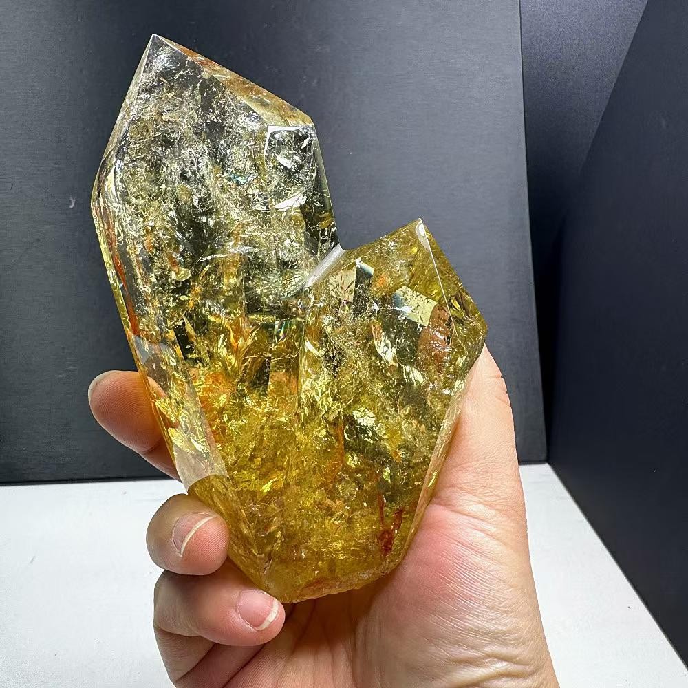 1.92LB Natural Citrine Quartz Obelisk Crystal Energy Point Reiki Decor+Stand