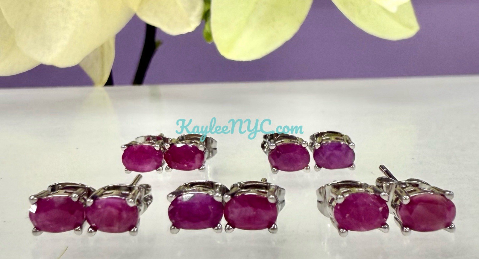Wholesale Lot 5 Pairs Natural Ruby Stud Earring with Sterling Silver 925 Posts