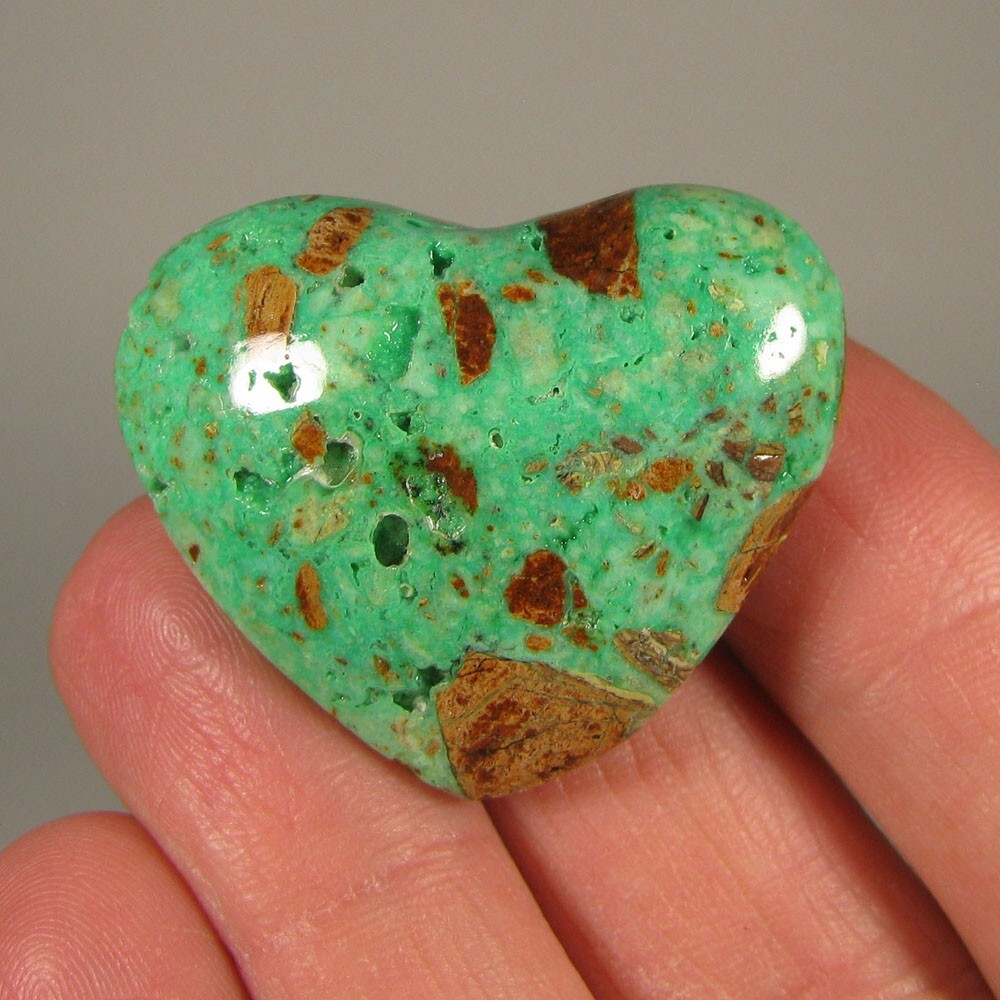40mm Rare SMITHSONITE Heart Polished Palm Stone – Indonesia