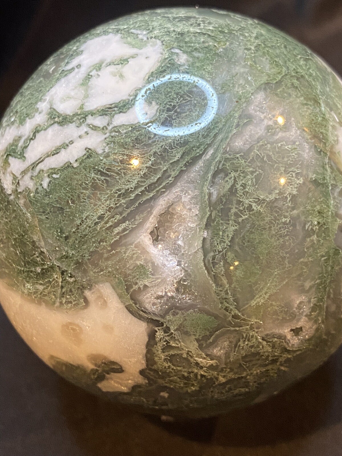 Druzy Moss Agate Sphere With Stand 3 Inches