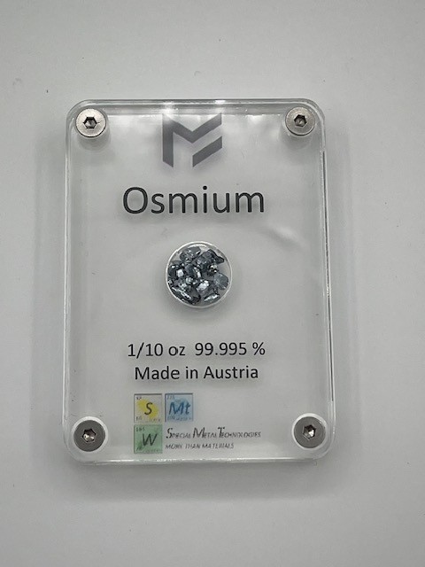 Crystalline Osmium 1/10th oz sealed in acrylic housing – Made in Austria