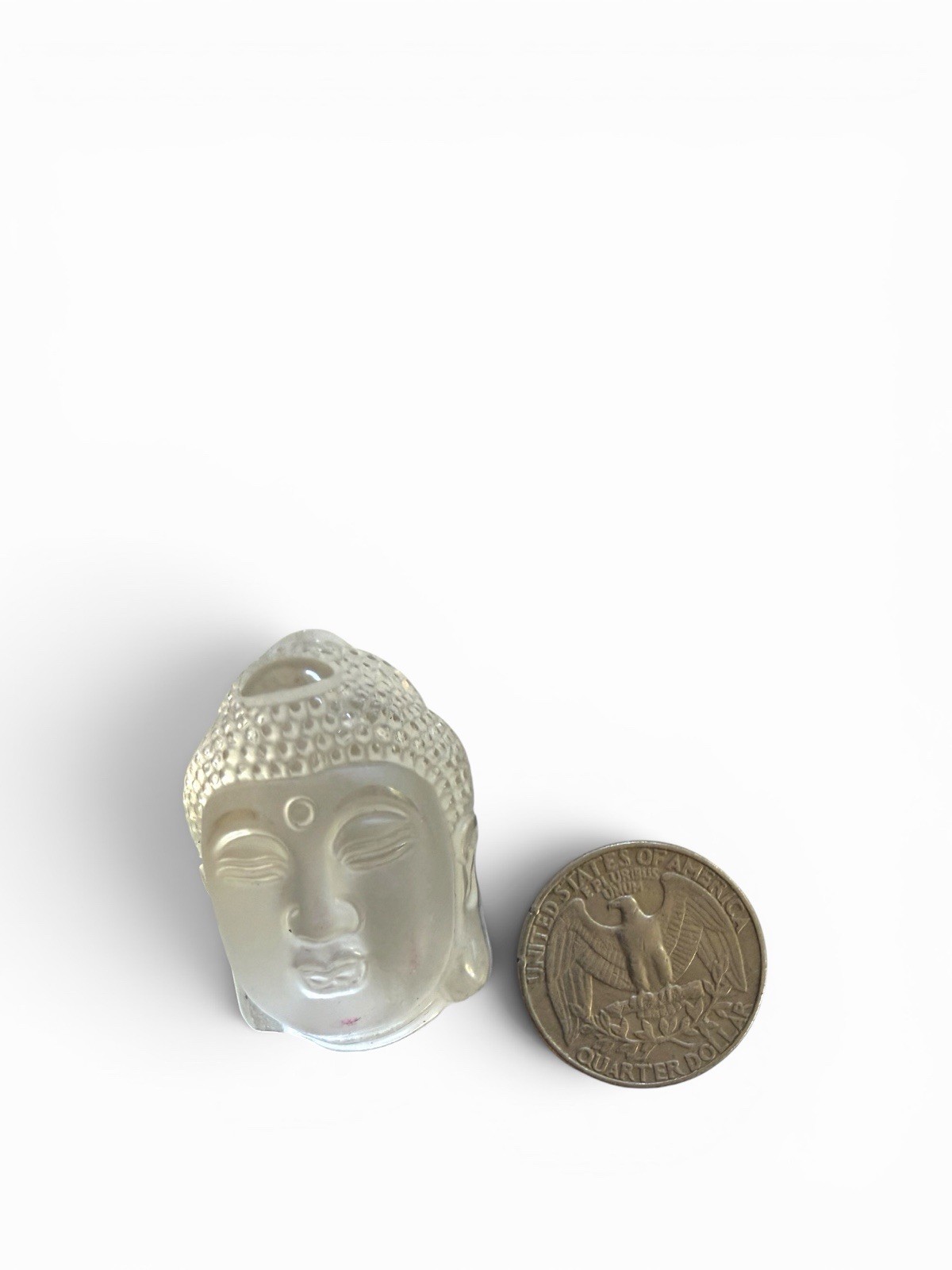 Hand Carved Buddha Head Bead Frosted Quartz Crystal Pendant Bead 36mm x 25mm