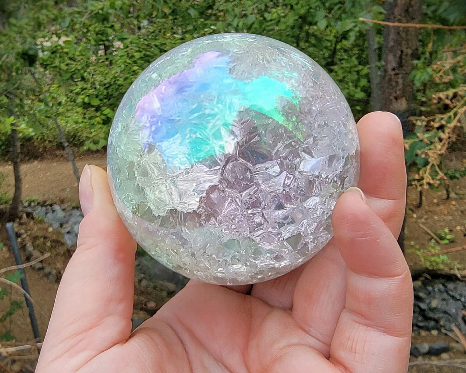 Crackle Aurora Crystal Ball, 80mm Aurora Glass Ball, Curiosities, 3.15 inch