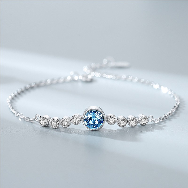 Elegant Ocean Heart Crystal Beaded Bracelet 925 Sterling Silver Ladies Ornament
