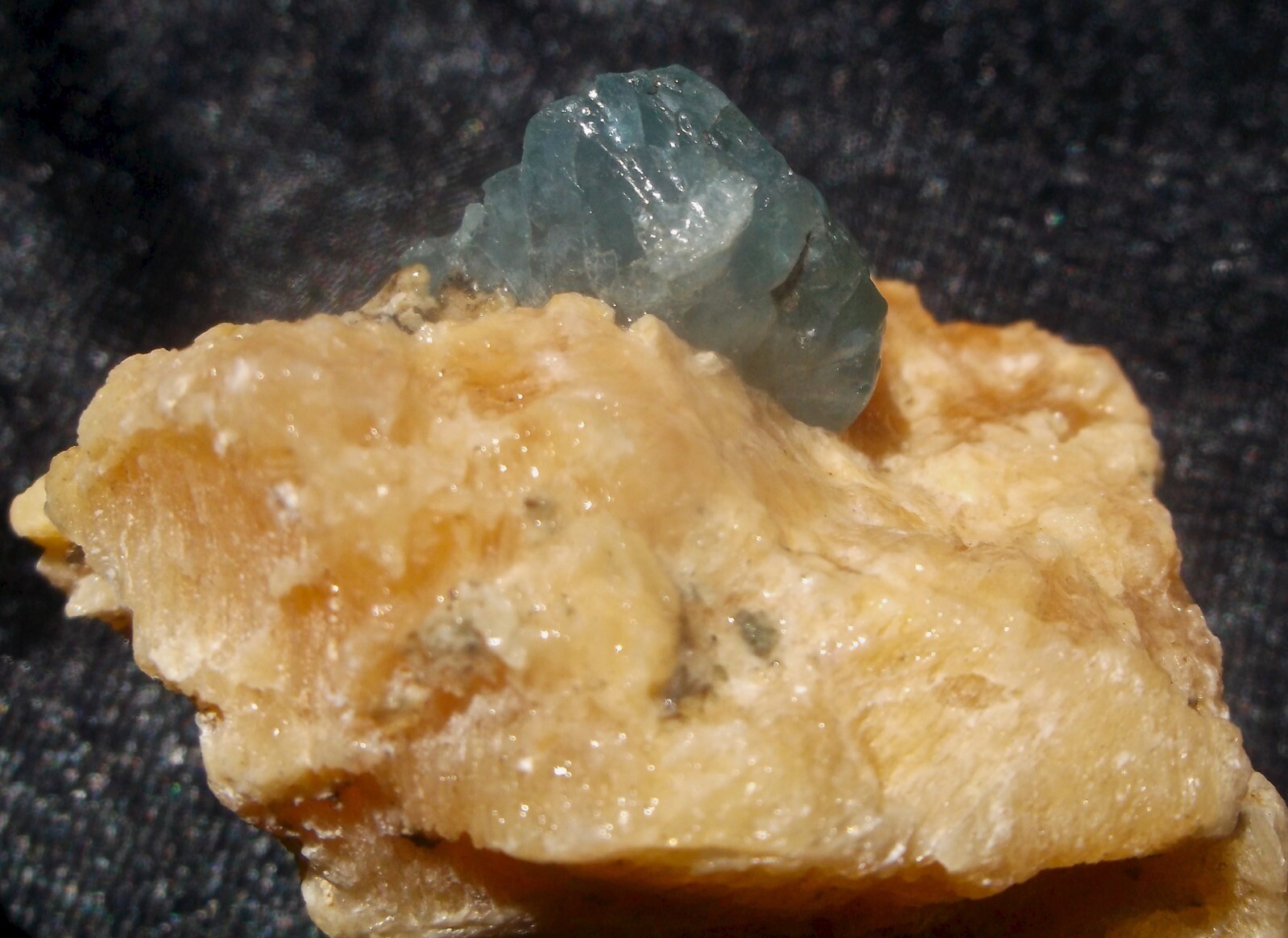 Fluorapatite Crystal Specimen on Orange Calcite 52 Grams Siberia Russia