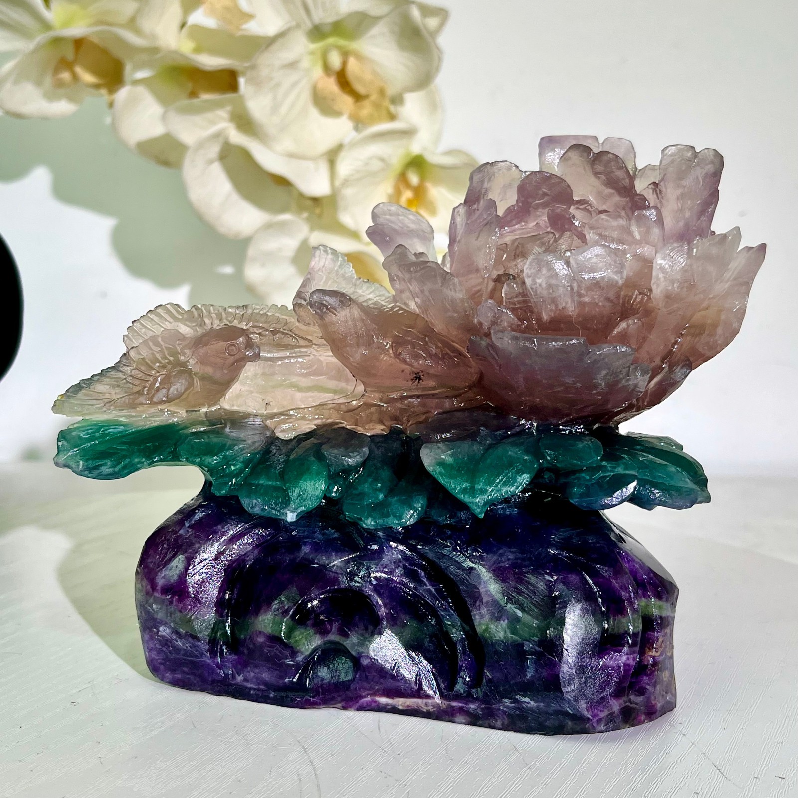 4.43LB Natural fluorite quartz products, hand carved and polished spiritual orn