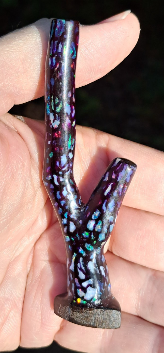 Huge Multicolor Indonesian Wood Opal Fossil Inlaid Mosaic Branch Stands Up