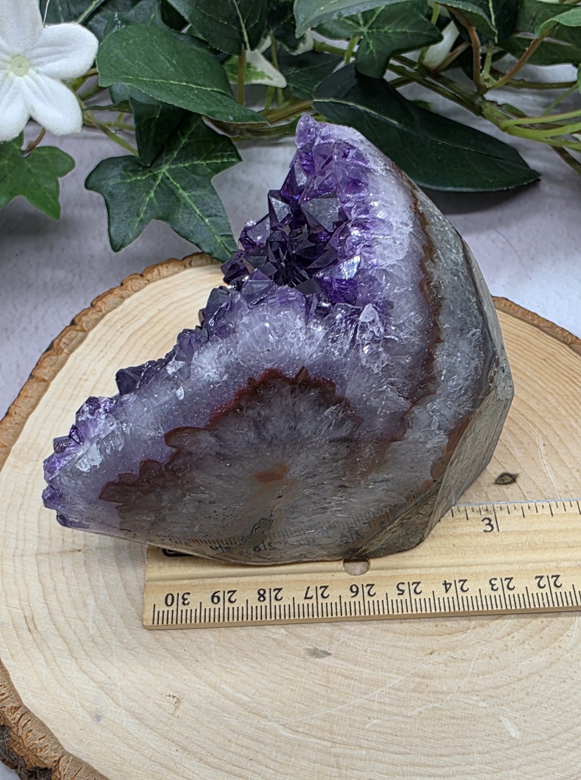 Natural Uruguay Amethyst Geode Purple Crystal with Agate Banding Free Standing