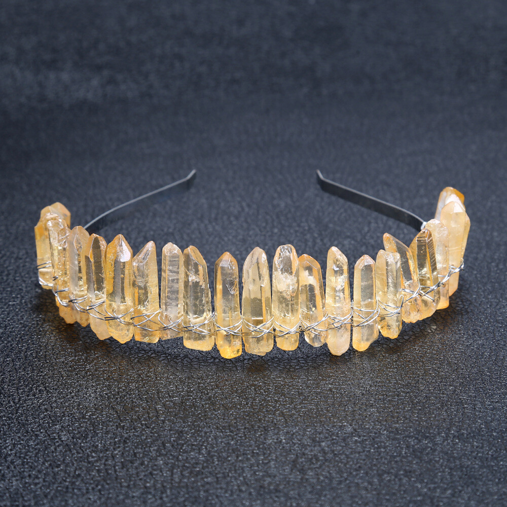 Handmade Quartz Crystal Crown Gradient Green Pink Stone Angel Aura Hair Hoop
