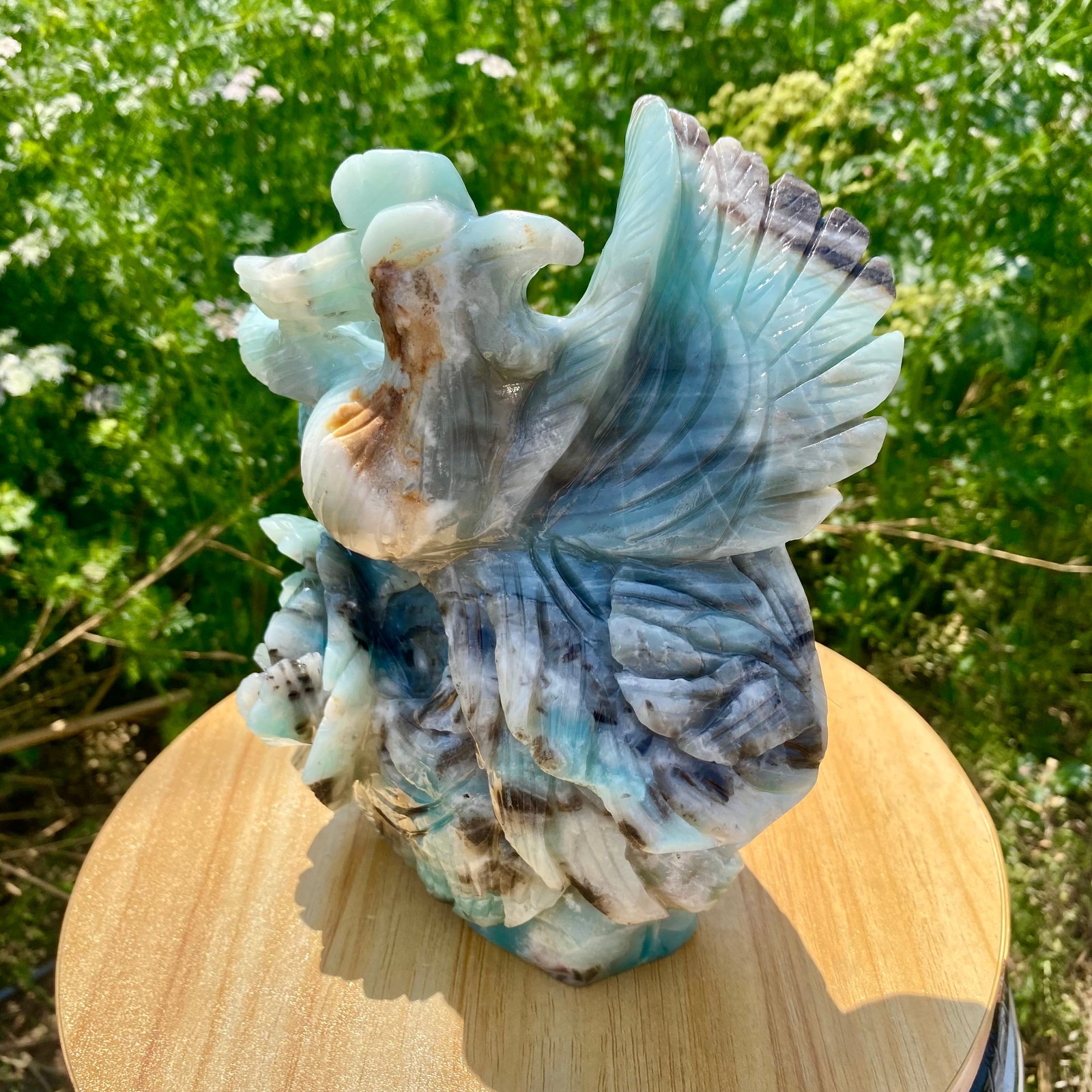 7LB Natural Blue Vein Stone Phoenix Carving, Home Decoration