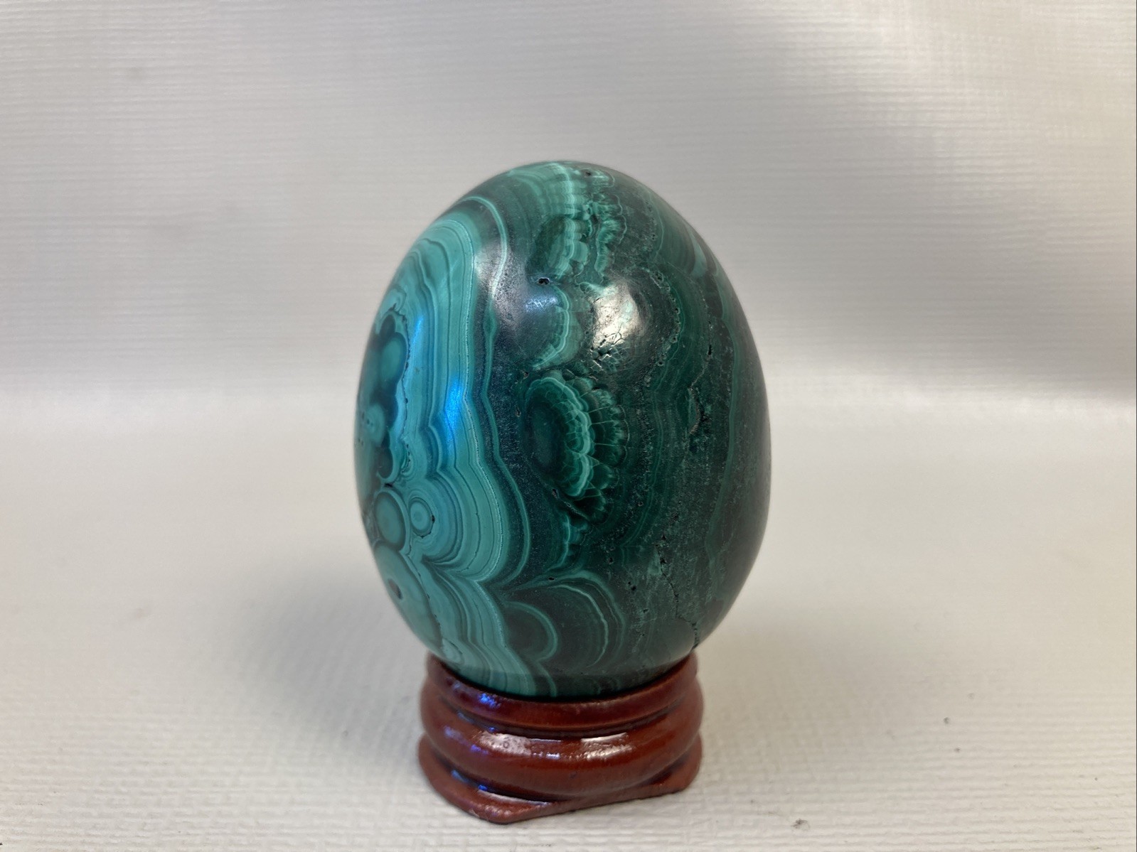 Natural Solid Green Malachite Egg Polished Gemstone 160g 2.25 inches W/ Stand