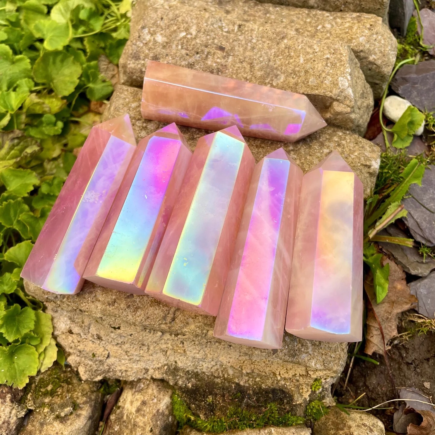 Angel Aura Rose Quartz Healing Crystal Wands Obelisk Chakra Tower Point Decor