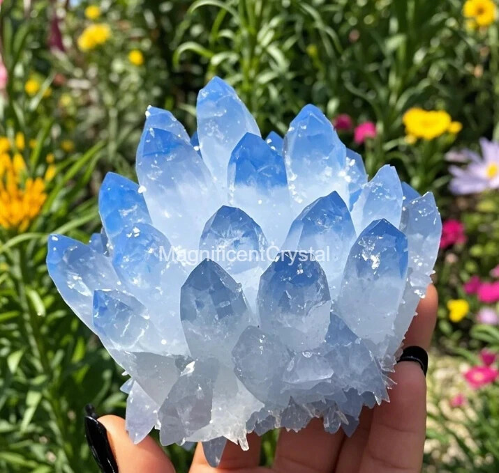 3PCS Blue Green Phantom Amethyst Crystal Cluster Natural Rough Geode Quartz Deco