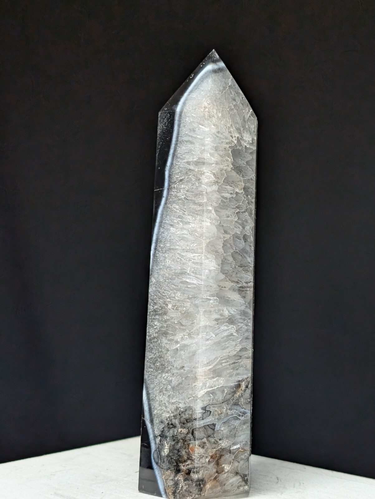 Agate Tower Black Banded Lace Point Quartz Lage Big Tall Crystal Gemstone