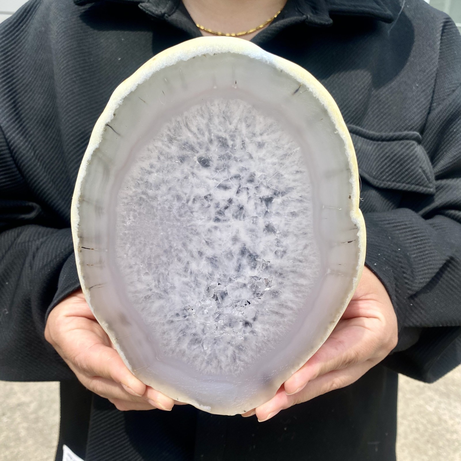 1.4LB Natural Agate Striped Crystal Quartz, Hand-cut Mineral Specimen Healing