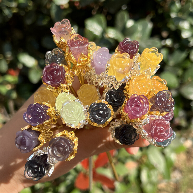 5pcs Natural Fluorite Rose flower skull Quartz Crystal Skull Reiki Healing Gem