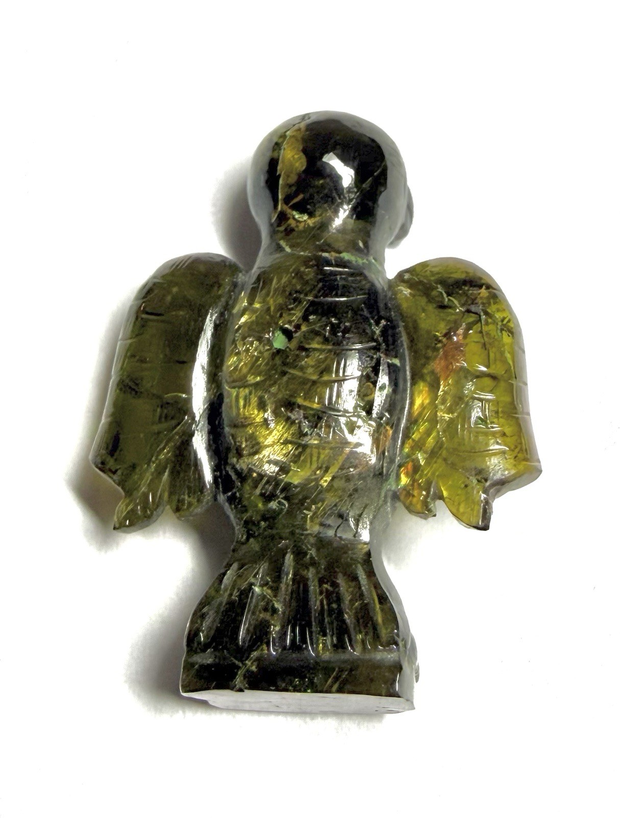 Cool Bird Carving In Beautiful Moldavite 56.9 Cts