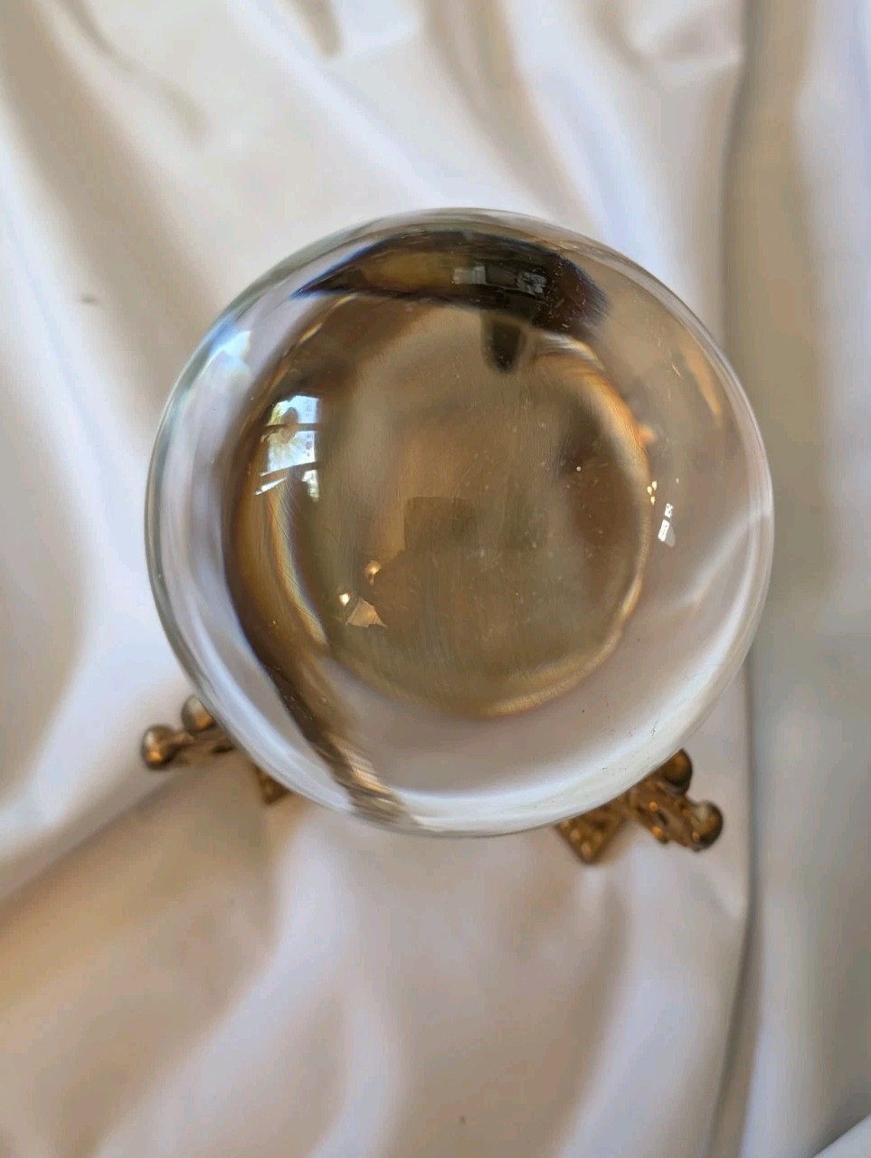 Vintage Fortune Teller Gazing Crystal Ball Glass Sphere Brass Dragon Stand