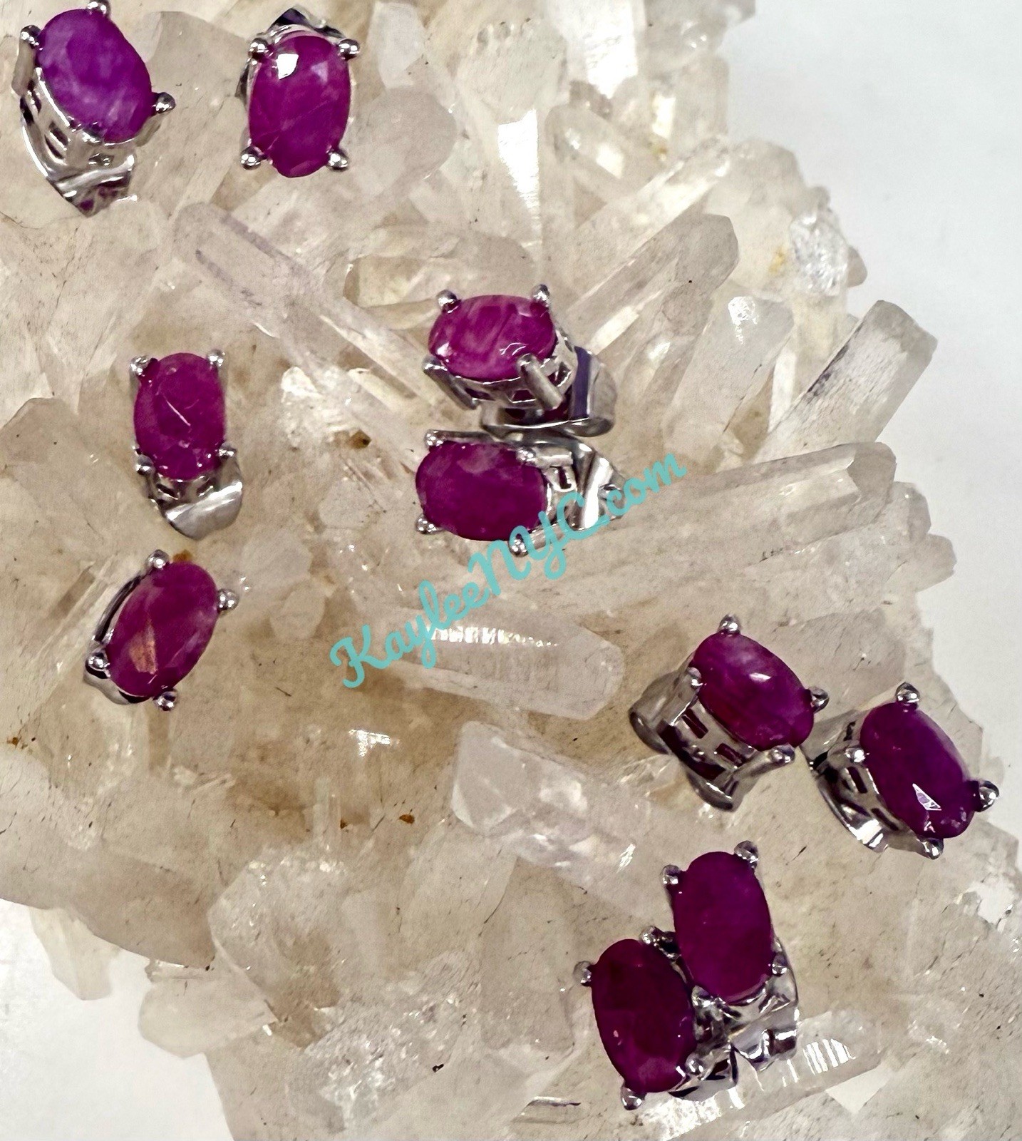 Wholesale Lot 5 Pairs Natural Ruby Stud Earring with Sterling Silver 925 Posts