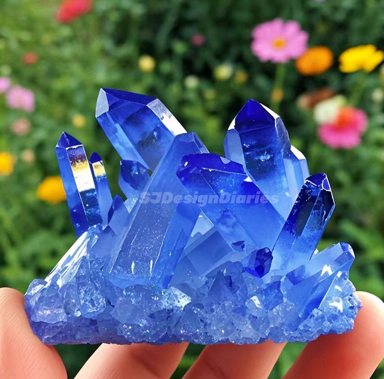 Titanium Aura Blue Crystal Rainbow Healing Cluster Geode Rock Decor Gift