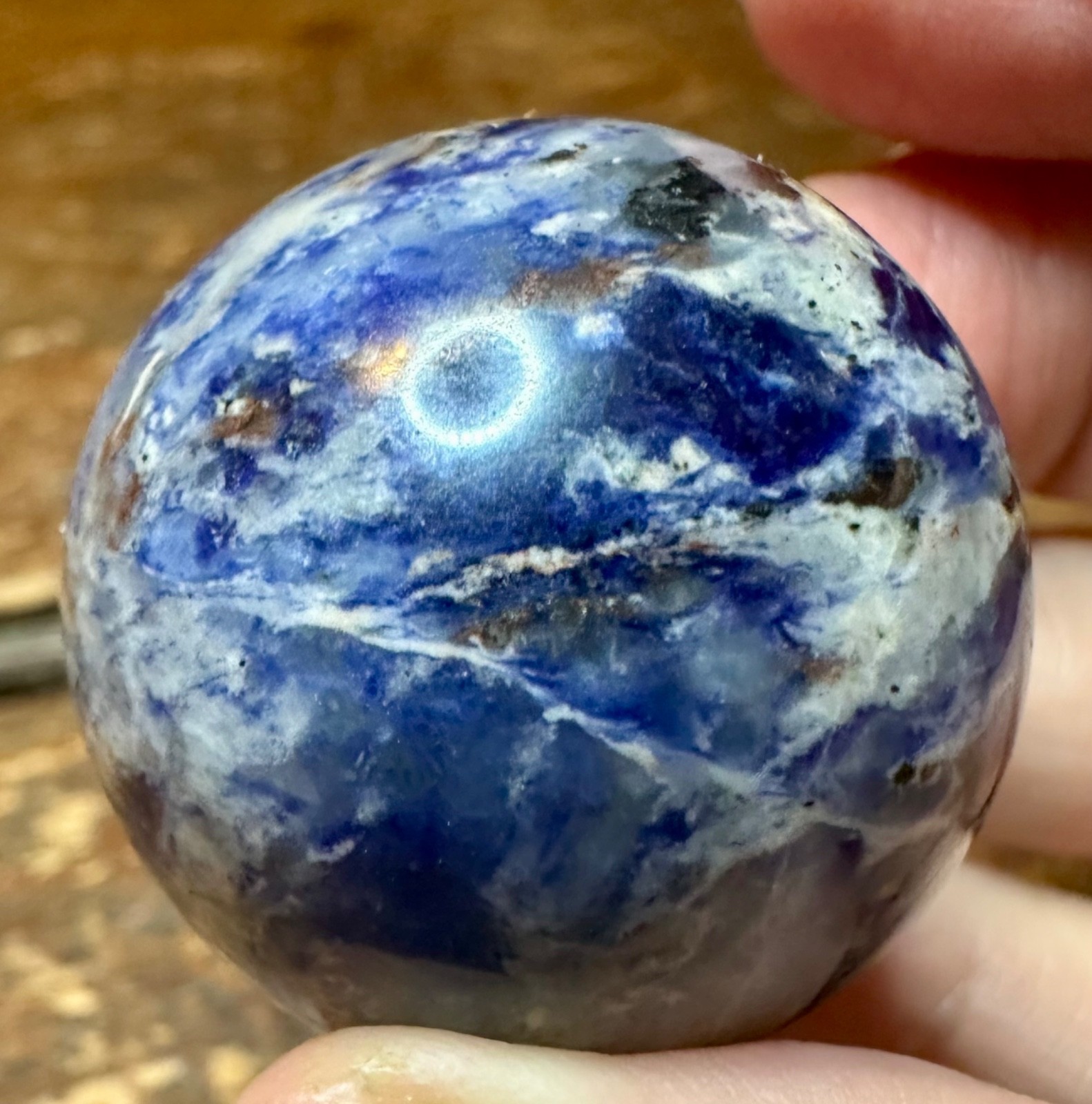 Lapiz lazuli blue crystal sphere with metal horse stand Free shipping