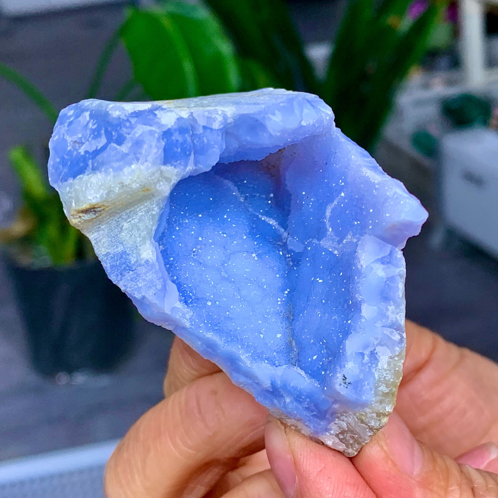 100G Natural Blue striped agate geode Crystal Mineral Specimens healing A963