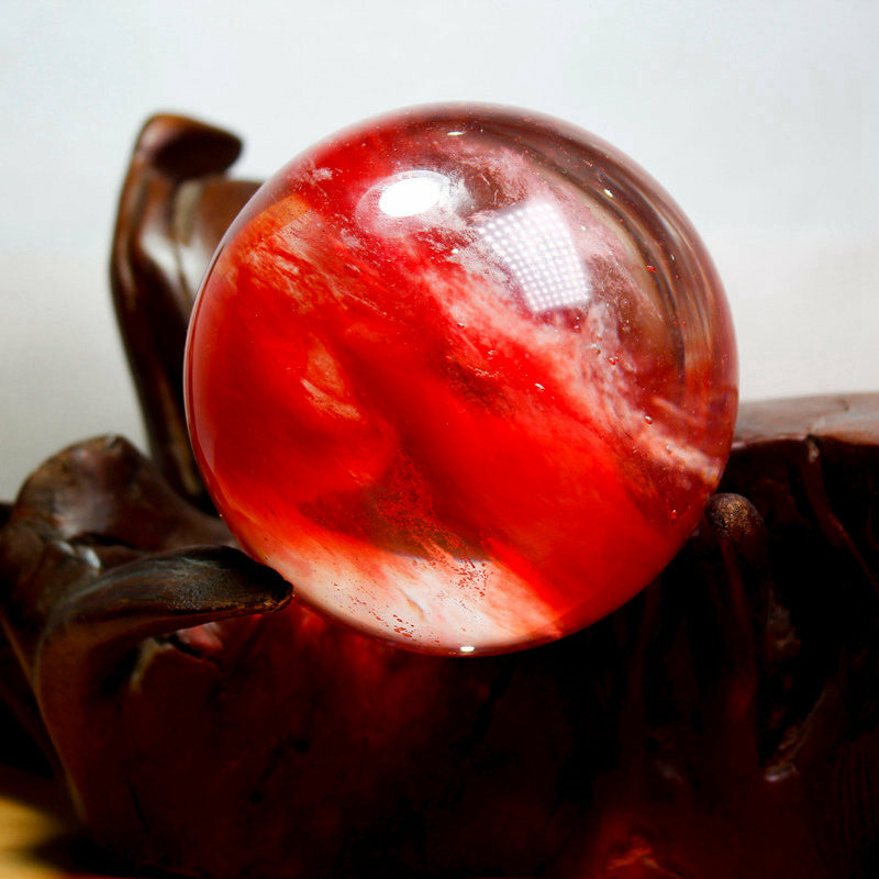 80mm Large Natural Red Smelting Stone Quartz Crystal Sphere Ball Decor + Stand