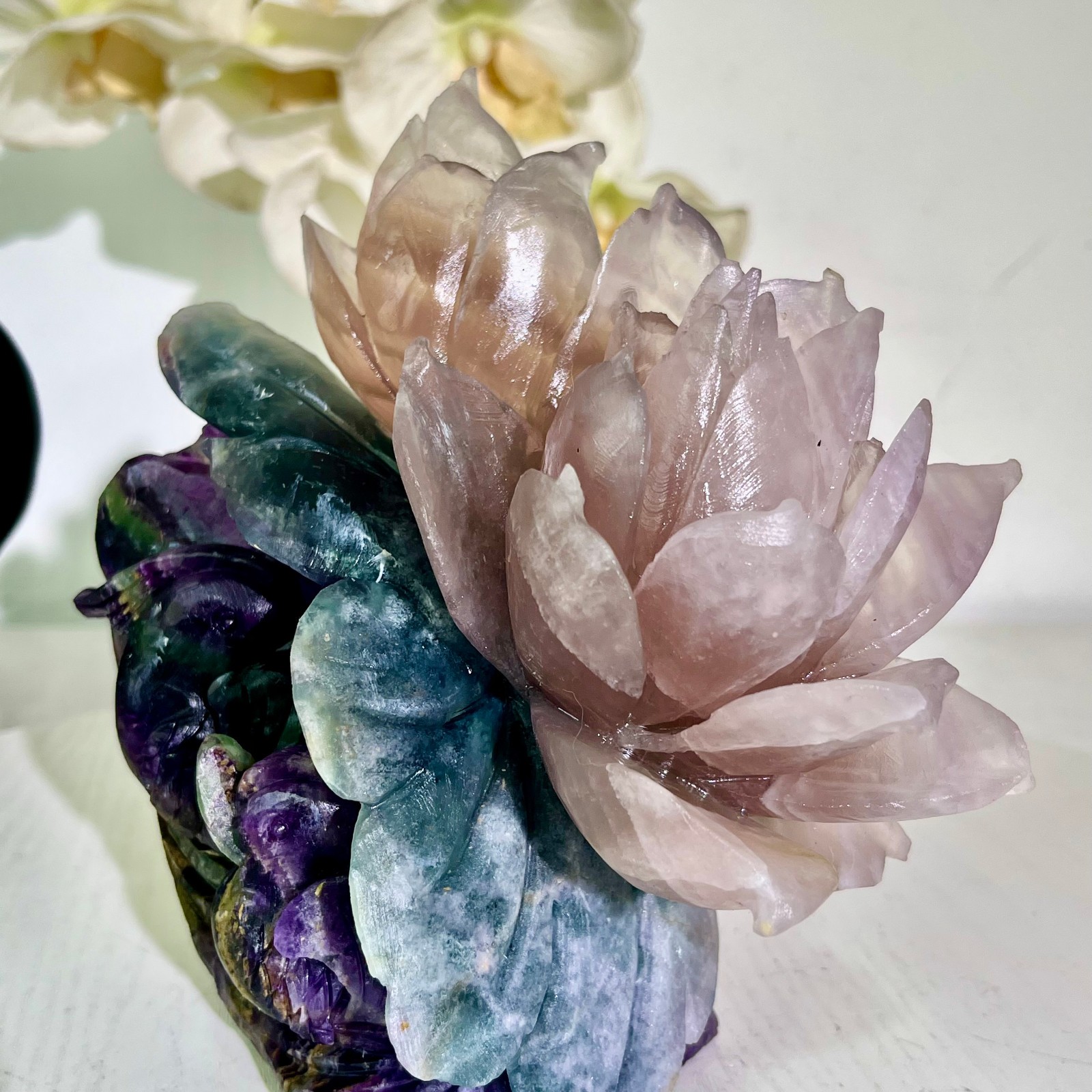 4.01LB Natural fluorite quartz products, hand carved and polished spiritual orn