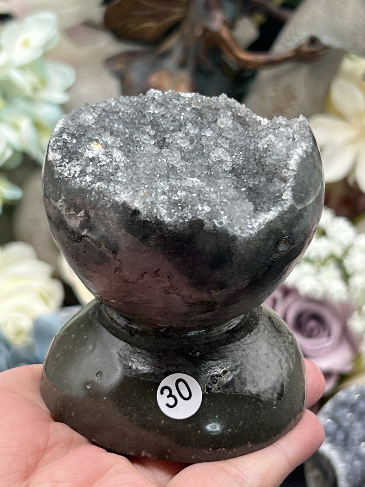 Natural Sugar Druzy Amethyst Geode Carved standing Spheres L@@K Free ship & Gift