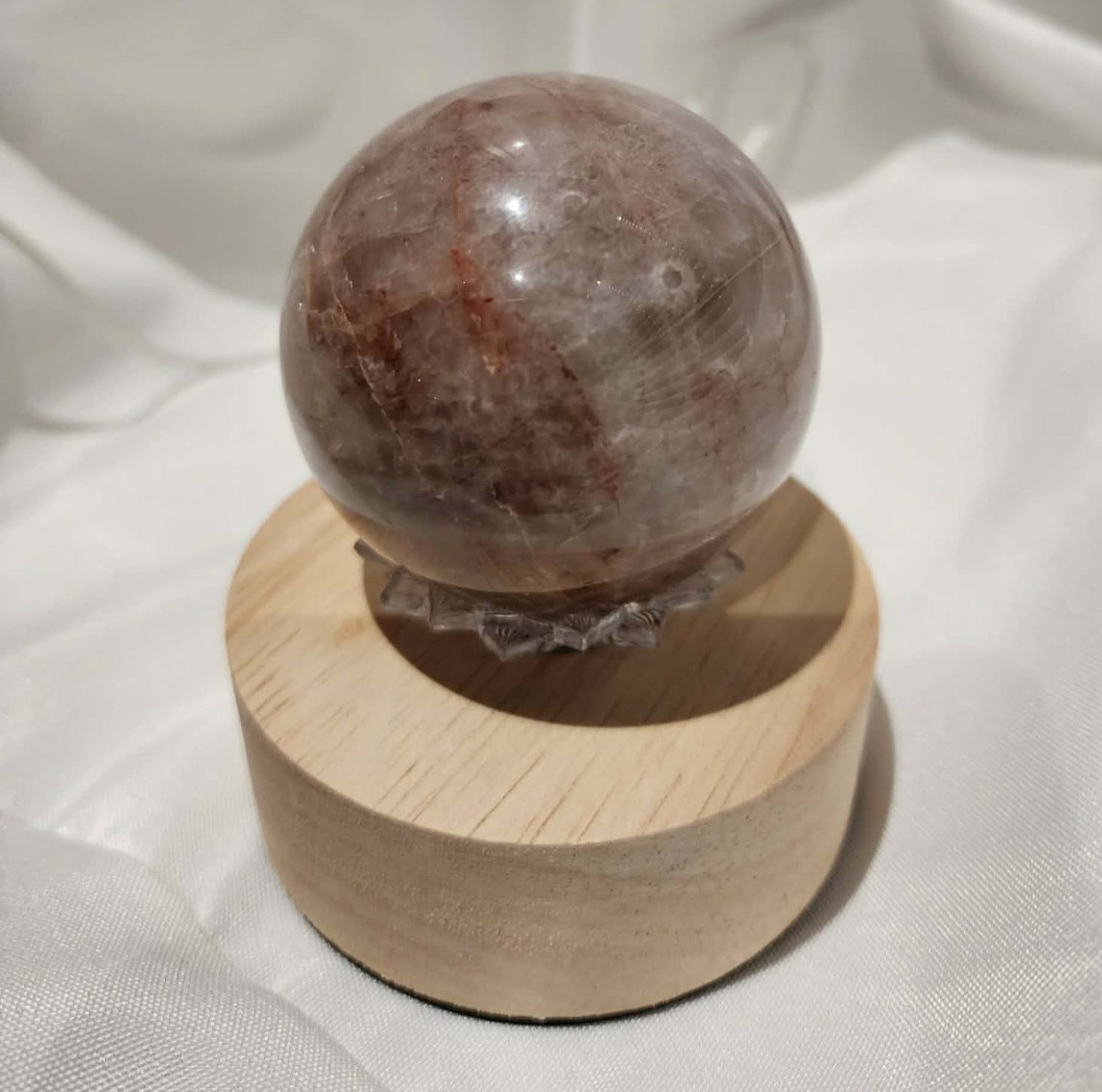 Fire Quartz Sphere Stunning Polished with Rotating Lighted Stand 2.4″ 10.4 ounce