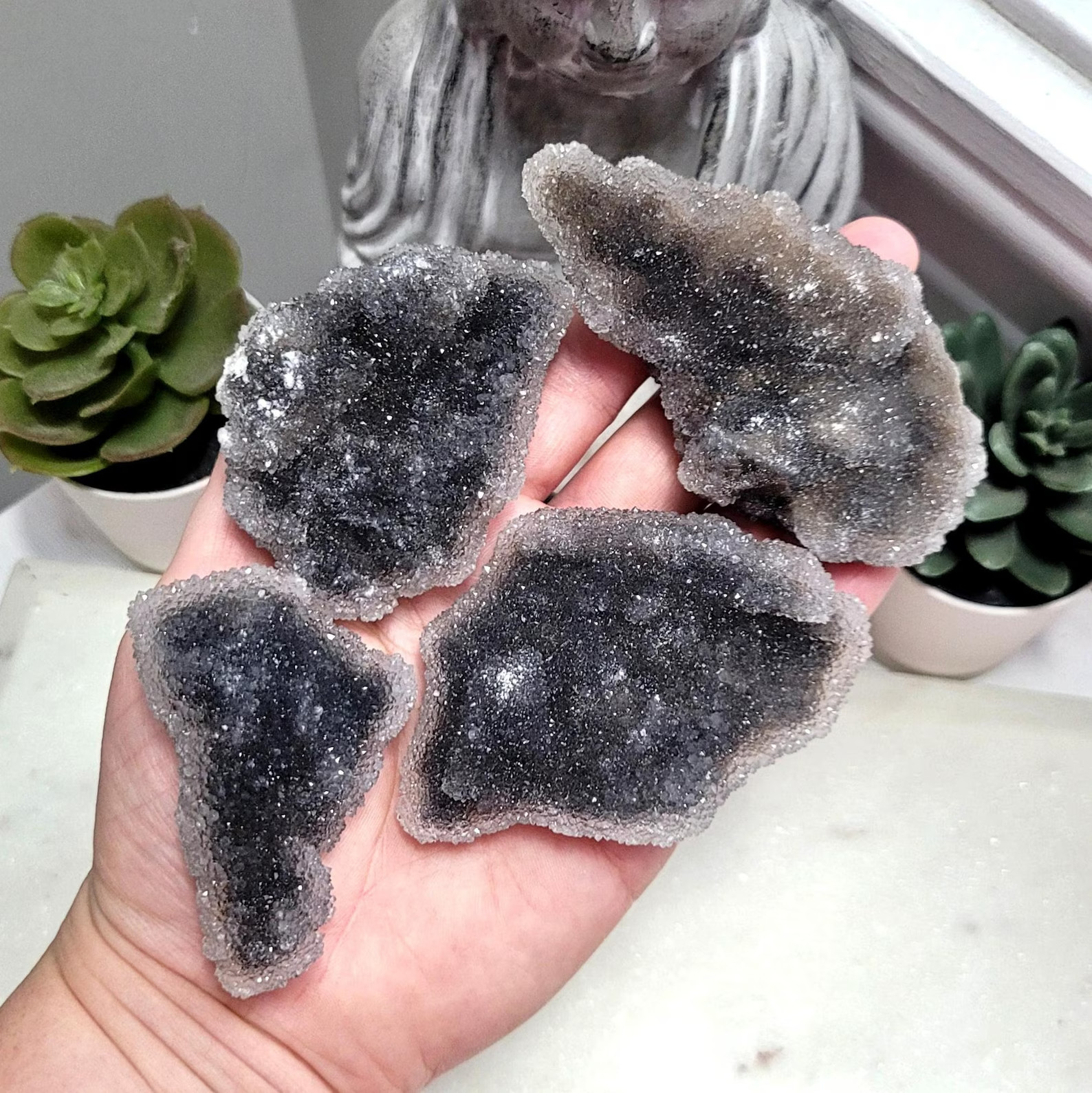 Natural Black Druzy Sphalerite Crystal Cluster Rough Mineral Healing Rock Gift