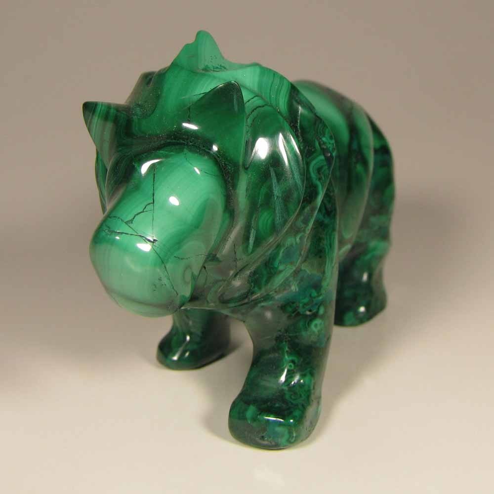3.7″ Handcarved MALACHITE LION Gemstone Animal Carving – Congo, Africa