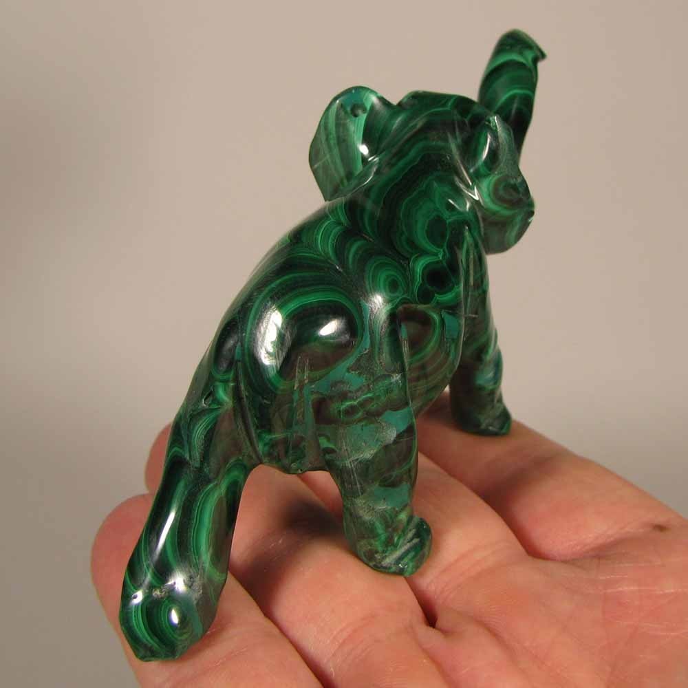 4″ Handcarved MALACHITE ELEPHANT Gemstone Animal Carving – Congo, Africa