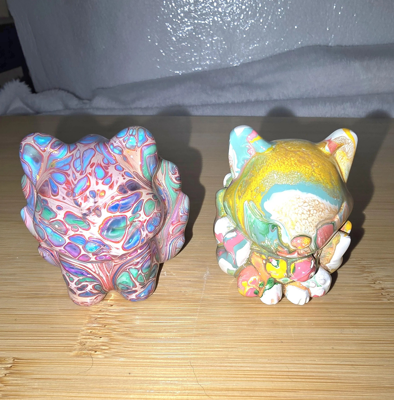 Colorful Daqi Fox Lacquer Painted Sandalwood Ninetail Fox