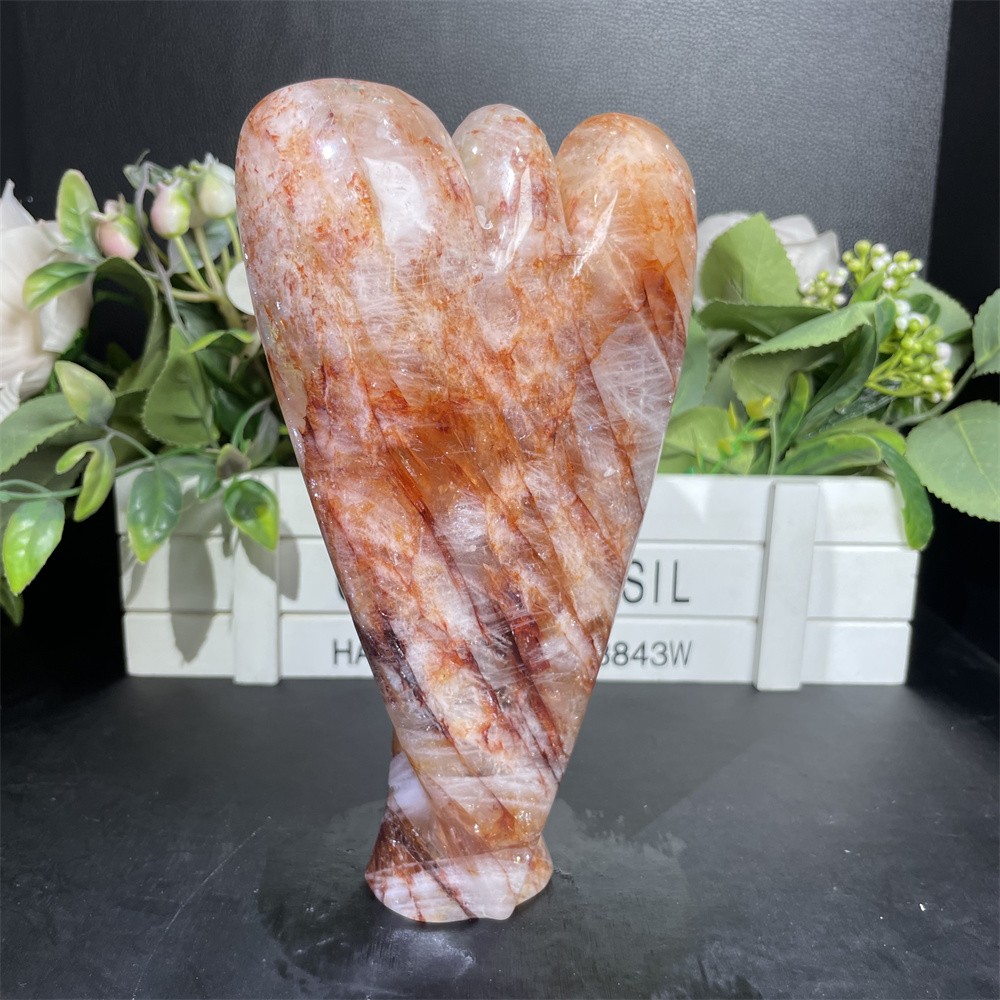 1.7LB 7″ Natural Red Fire Quartz Angel Crystal Ornament Memorial Home Gift