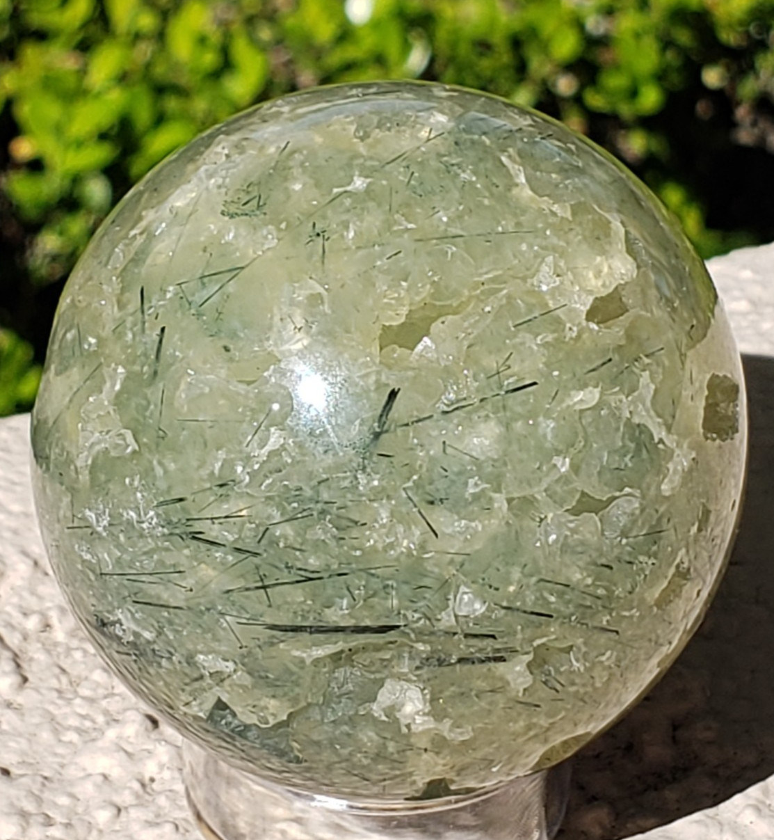 2.1″ Prehnite Epidote Green Tourmaline Crystal Sphere Orb Ball, 236g or 8.3 oz