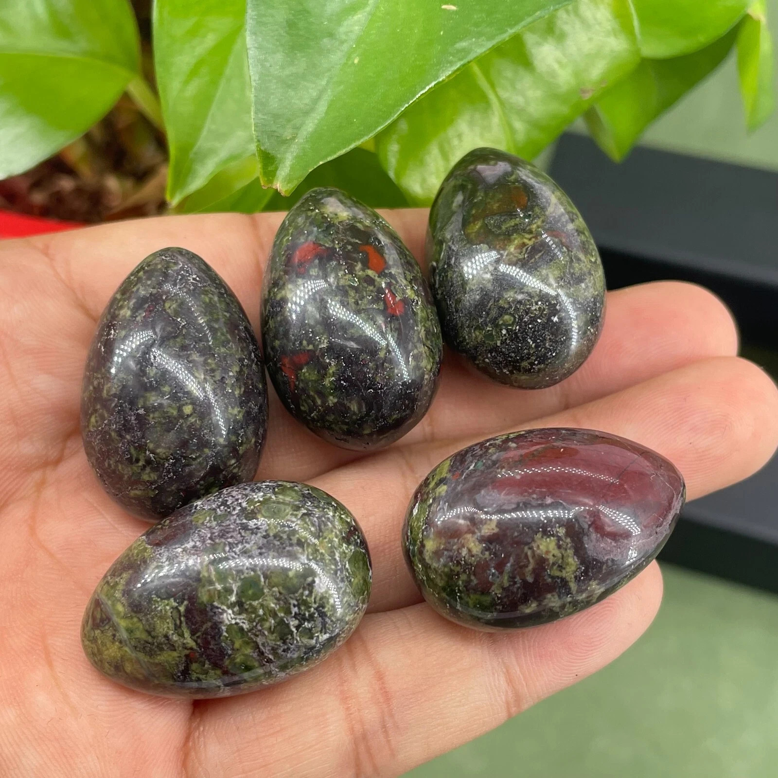 5pc Natural Dragon Blood Carved Quartz Crystal egg Reiki ornament random