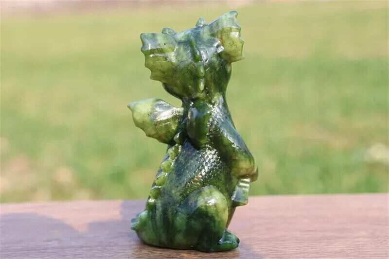 1pc Natural Green Jade Quartz Carved Dragon Skull Reiki Crystal Decor Gift