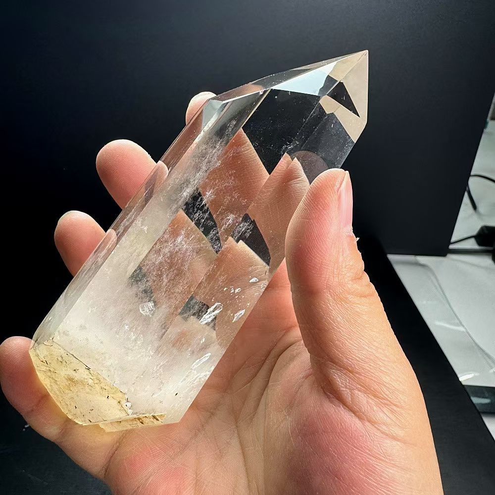 600g Natural White crystal Quartz Obelisk Energy Tower Point Reiki Decor+Stand