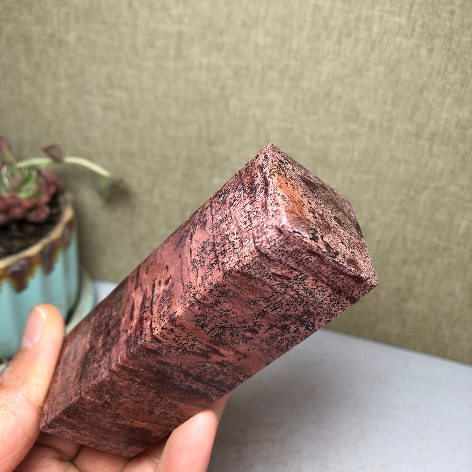 95mm Natural Chinese Painting Stone Quartz Crystal cuboid home decor 211g A3233