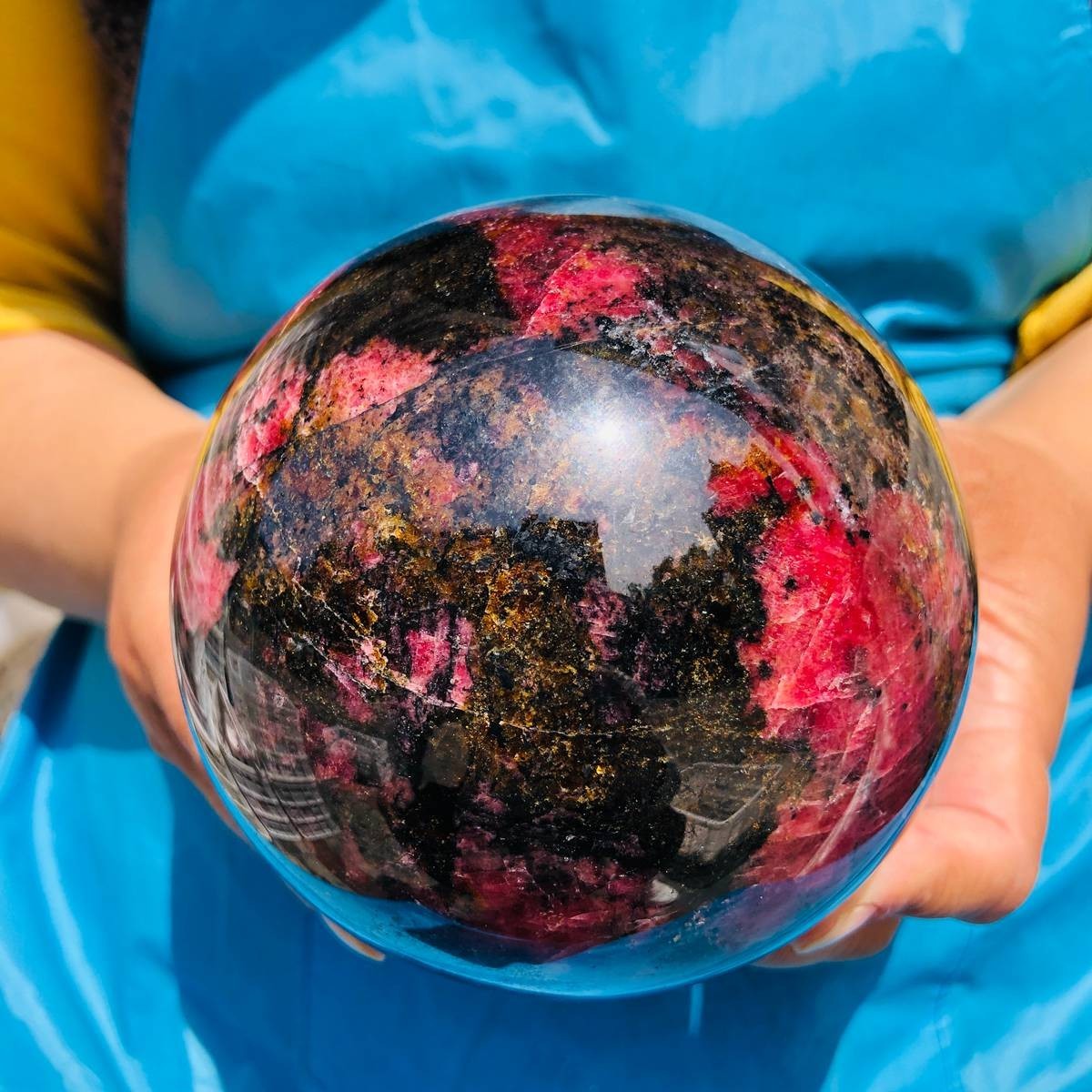 5.78LB Natural Rhodonite Crystal Sphere Pink Black Healing Gem Stone 4801