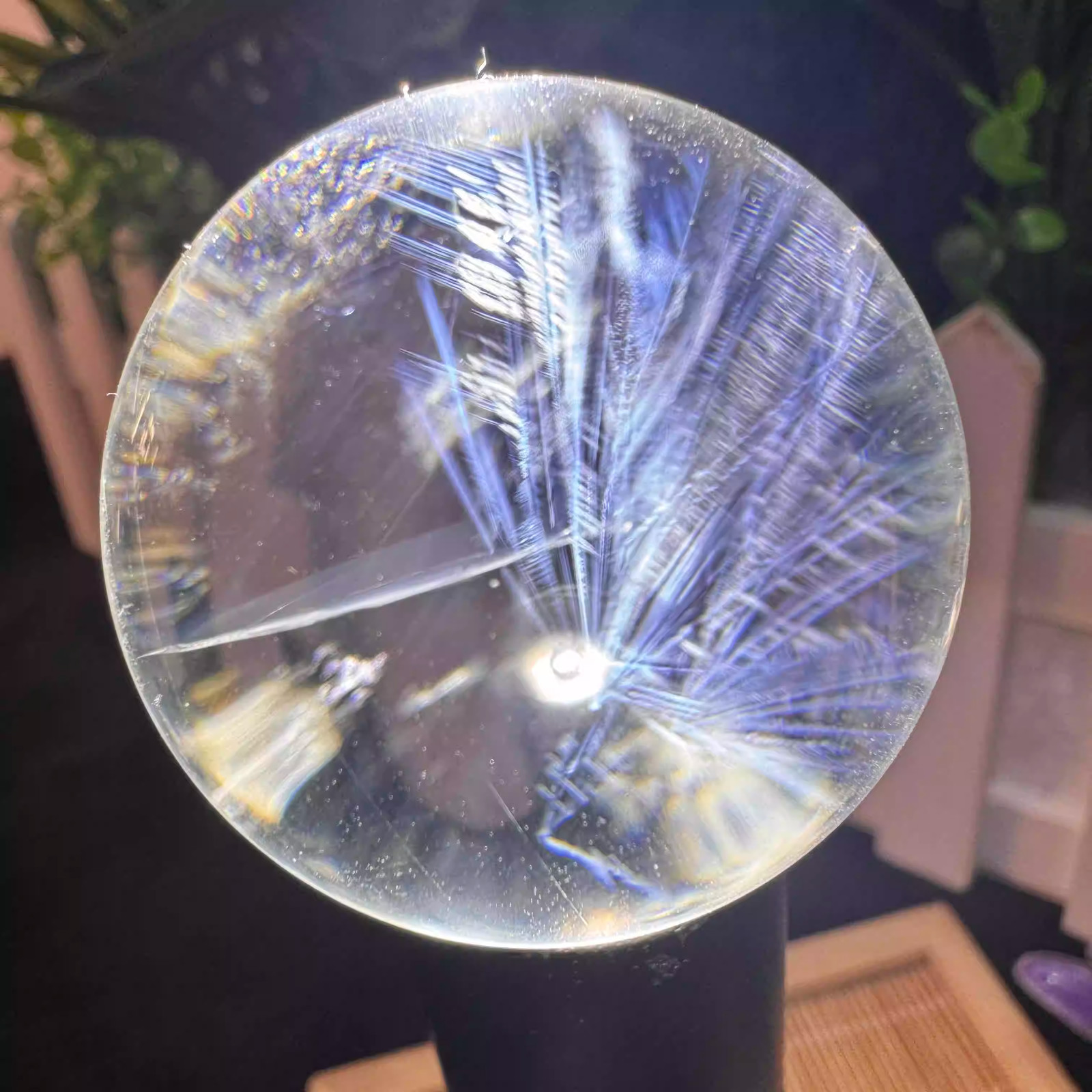 40mm Natural clear crystal sphere Blue needle quartz ball energy Reiki therapy