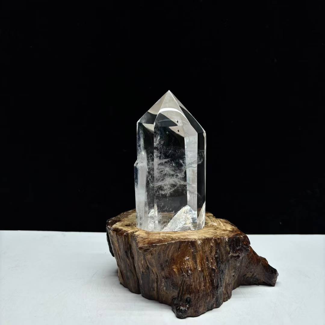1.94LB Natural White Quartz Obelisk Crystal Energy Point Reiki Decor +Stand