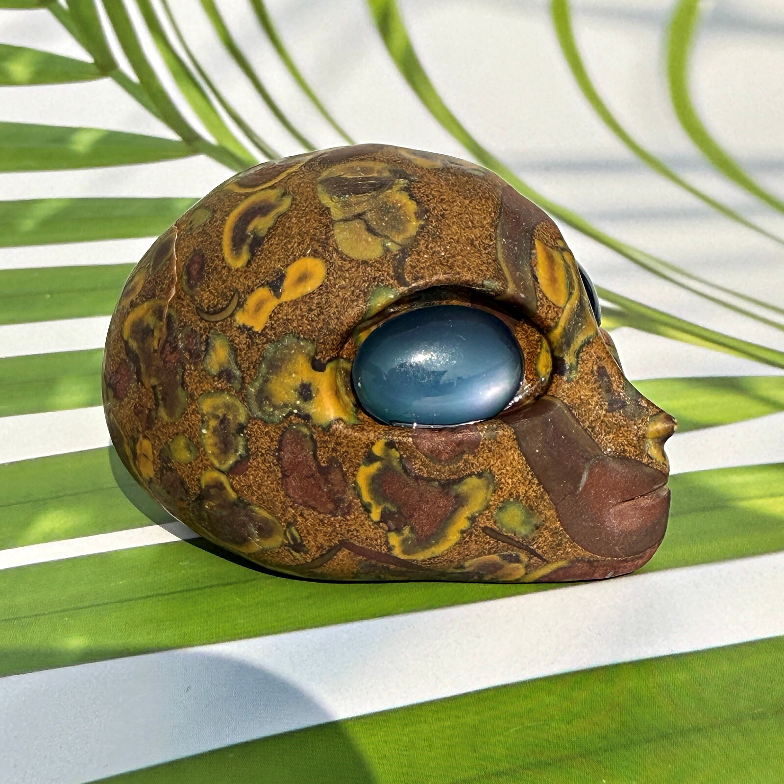 2″ Flower Jasper Alien Skull Crystal Carved Healing Gems Gothic Skull Figurine