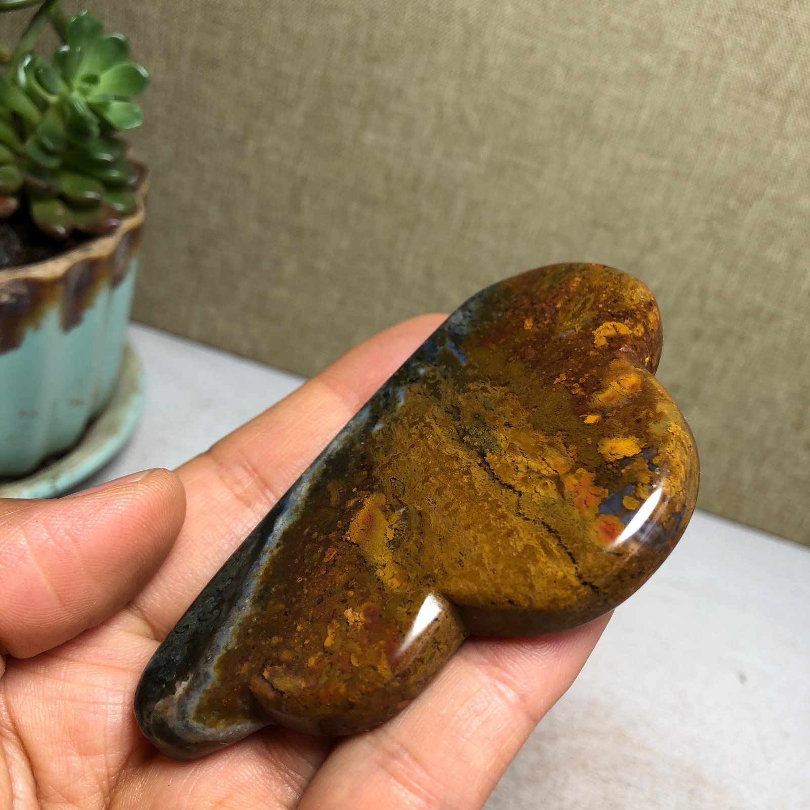 85mm Natural Ocean Jasper Hand carved clouds Crystal specimens 76g A4469