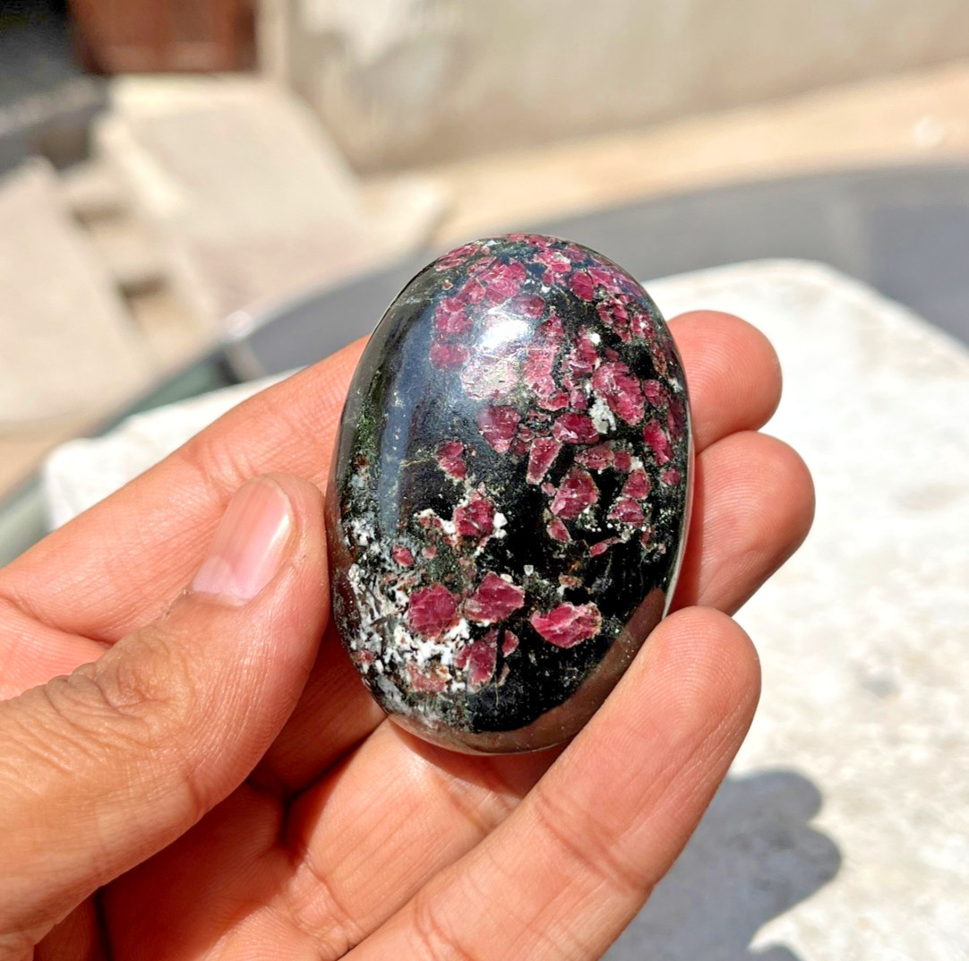 Natural Eudialyte Palm Stone 100g Polished Crystal Healing Gemstone 57x39mm