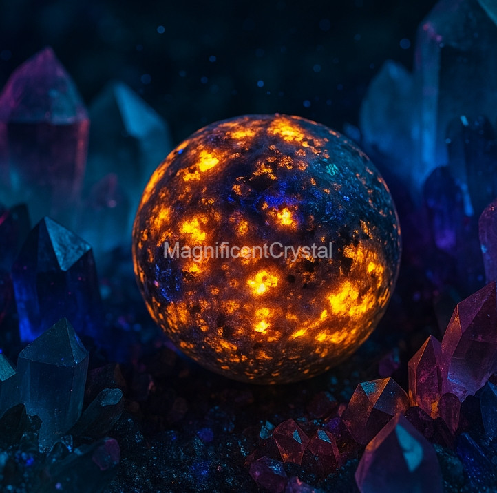 45mm+ Natural Yooperlite Ball Glow-in-UV Sphere Fluorescent Sodalite Quartz Deco