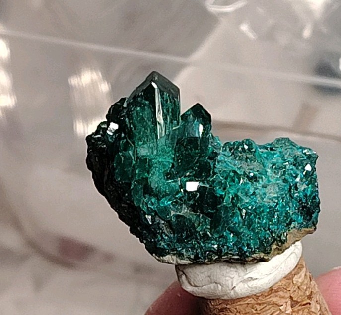 Vibrant Dioptase Crystal Cluster on Matrix – 4cm Thumbnail Mineral Specimen
